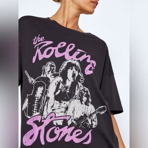 H&M Dark Gray Pink The Rolling Stones Oversized Graphic Tee